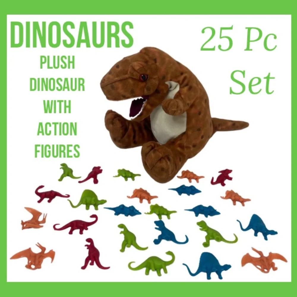 Dinosaur T-Rex Plush Action Figures Lot Y2K Vintage Toy Set 25 Pc Animals Bundle